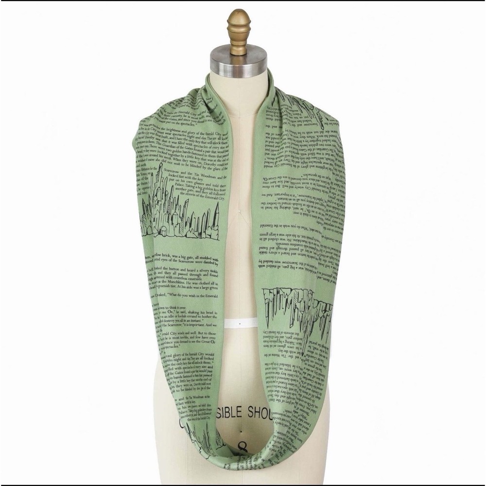 Storiarts Wizard of Oz Book Text Scarf Emerald City Literary Novel Green